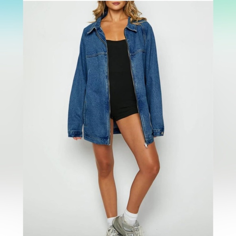 NWOT Amazon Oversized Denim Jackets Casual Zip up